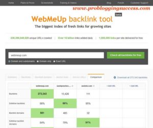 Webmeup backlinks tool