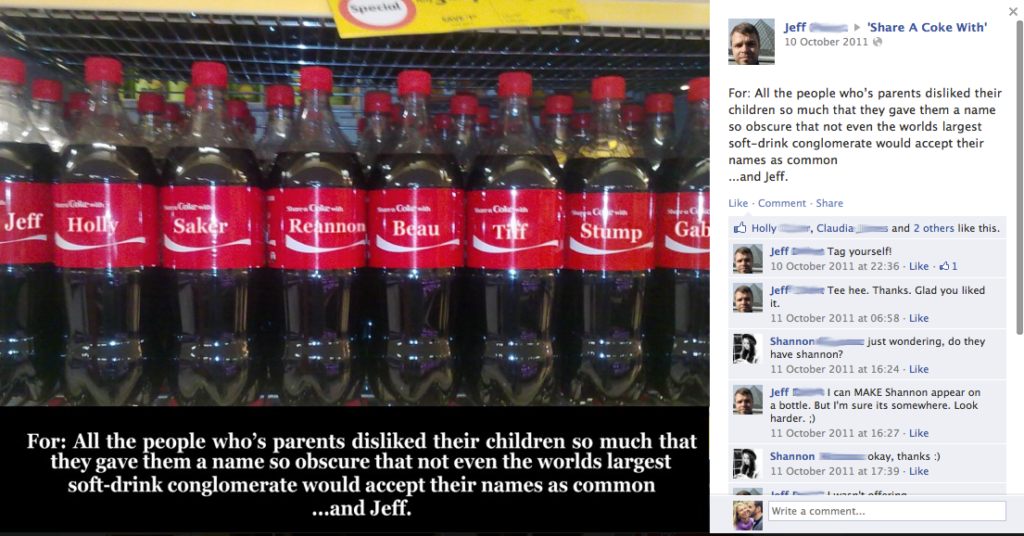 Coca cola 'share a coke' campaign