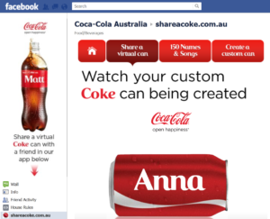 Coke campaign facebook page