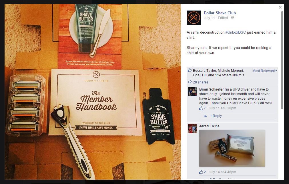 Facebook post by dollar shave club