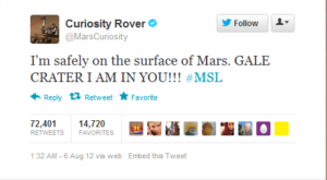 Curiosity landing tweet