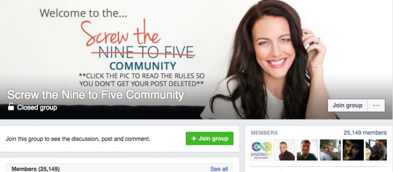 Facebook-group-of-screw-the-nine-to-five-community-for- facebook marketing tutorial