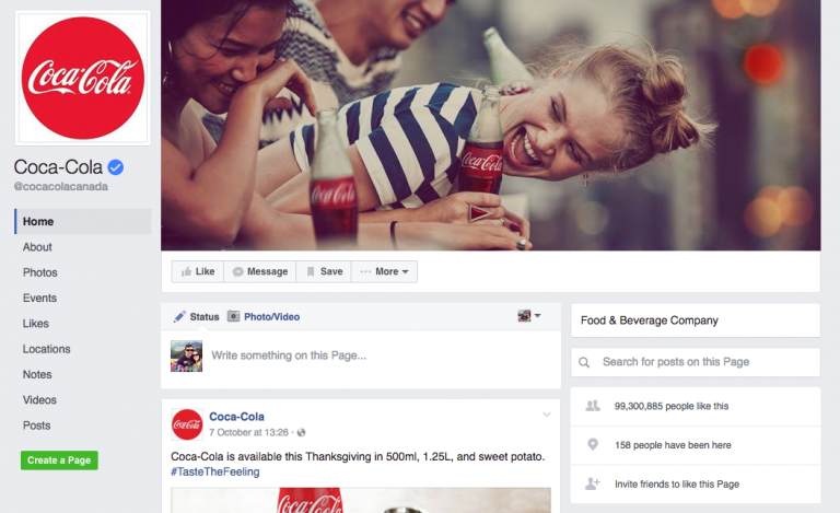 Facebook-page-of-coca-cola-for facebook marketing tutorial