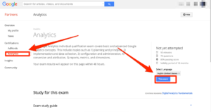 Click on ‘take exam’ to give your google analytics certification exam