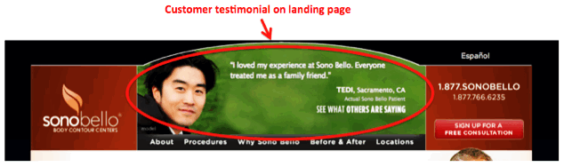 Ppc landing page testimonial