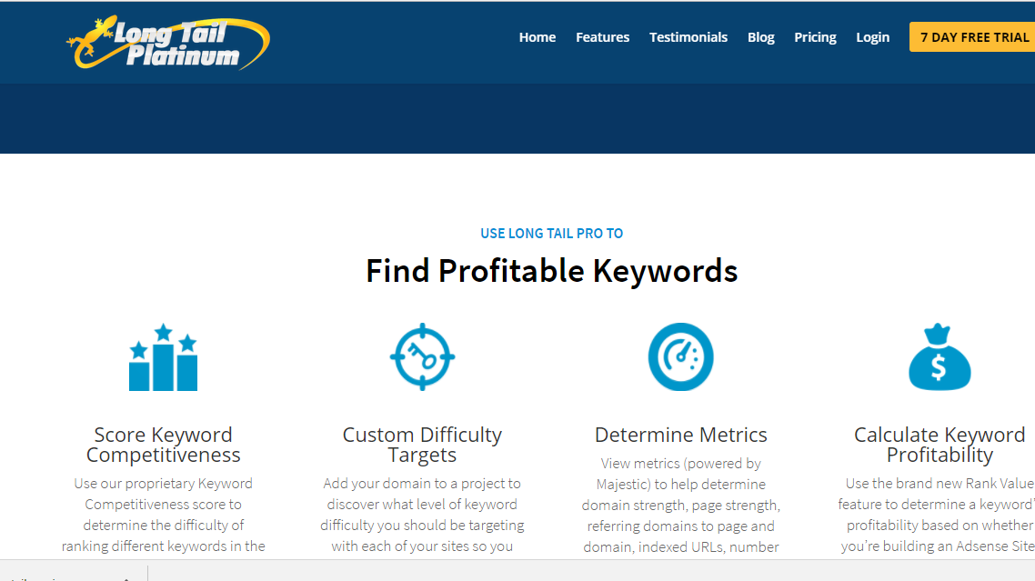 Features long tail keyword finder