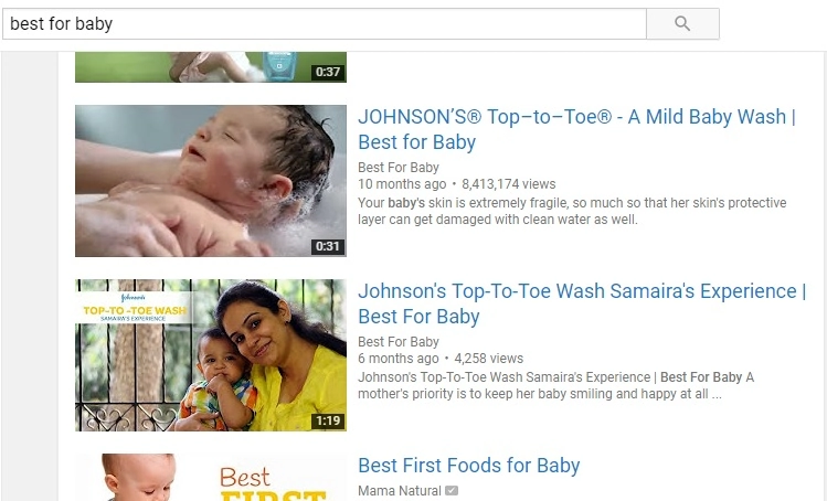 Johnson & johnson's best for baby youtube videos