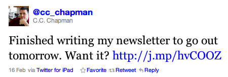 Djw cc chapman using twitter to promote email sign up