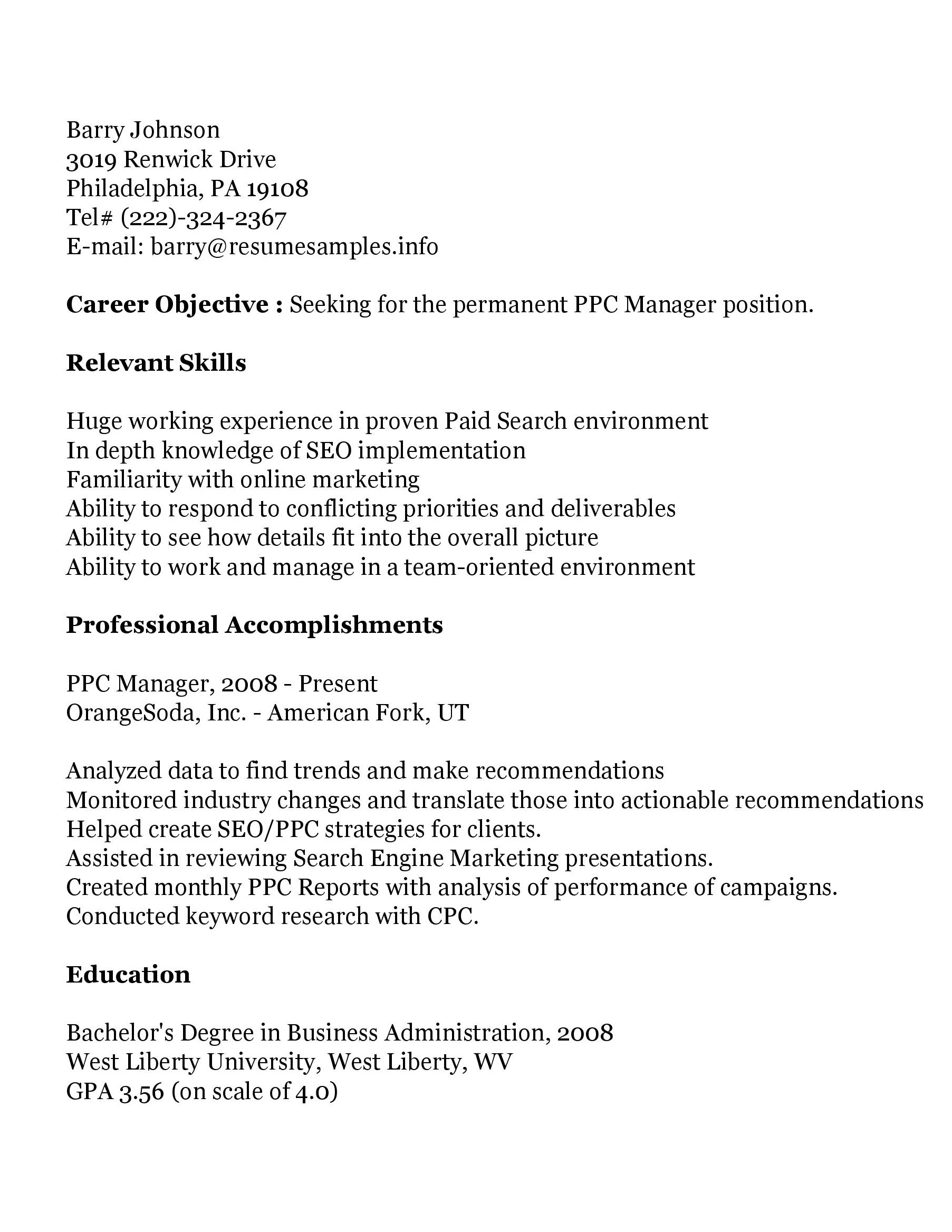 Ppc resume