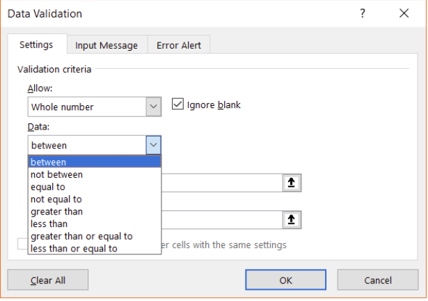 Use data validation in excel