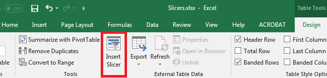 Excel slicer