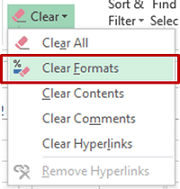Clean data in excel clear formats