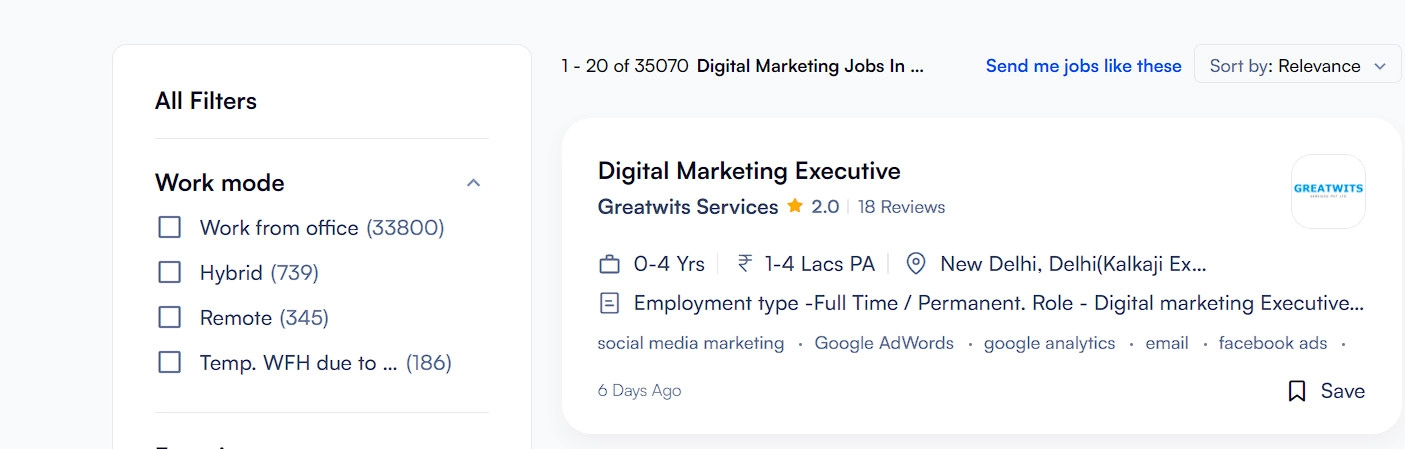 Digital marketing jobs in delhi