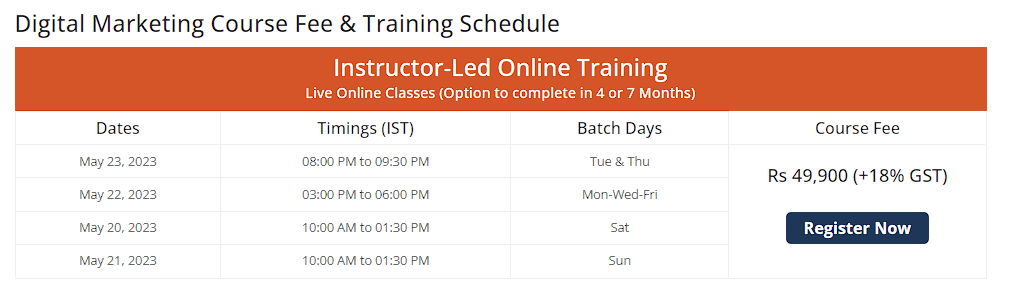 Training schedule