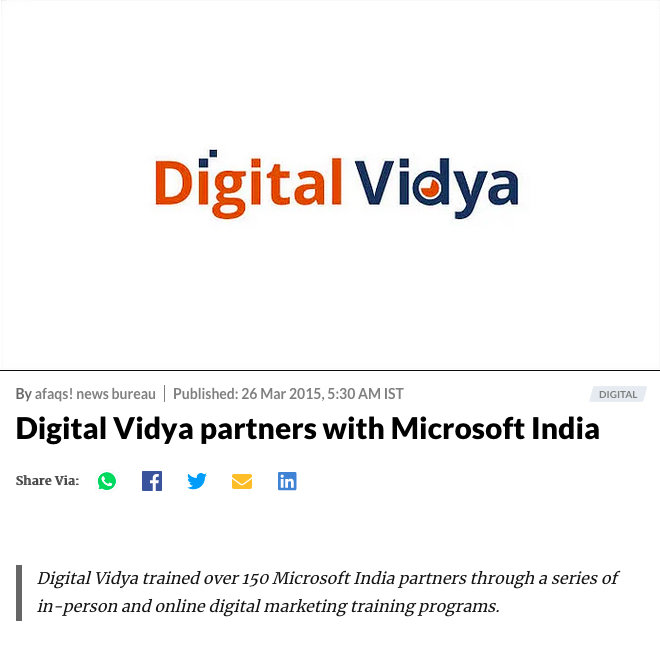 Digital vidya partners with microsoft india