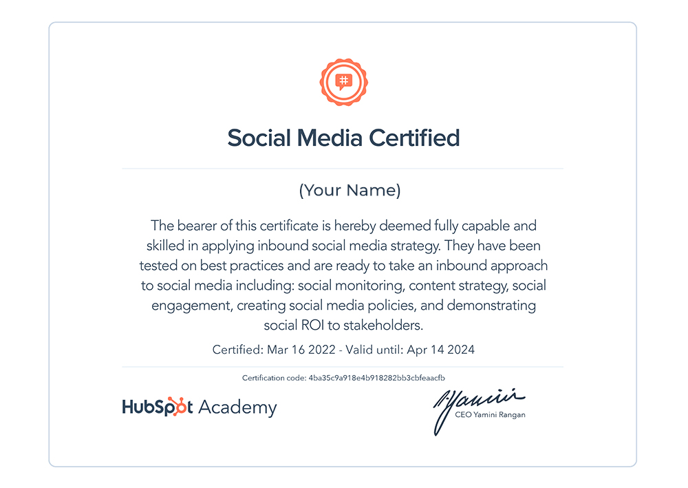 Hubsports certificate