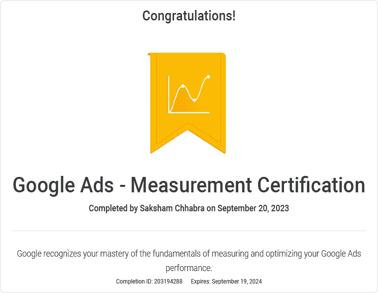 Google Ads Measurement Certificate